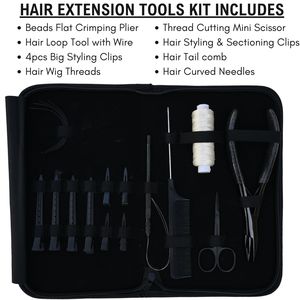 New Hair Extension <b>Tools</b> <b>Kit</b> Flat Crimping Plier Loop <b>Tool</b> Wig Thread <b>Mini</b> Scissor Big Styling Sectioning Clips Tail Comb Needle - Product Image 2