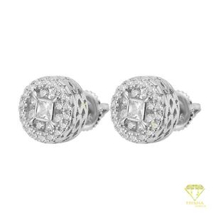 Luxury 925 <b>Sterling</b> <b>Silver</b> Moissanite Diamond Round <b>Stud</b> <b>Earrings</b> With Square Center Stone For Wholesale Buyers - Product Image 1