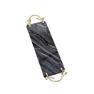 Plateau de service de luxe en marbre noir avec poignées en laiton, design moderne, élégant pour la maison, l'hôtel et les mariages - Product Image 6