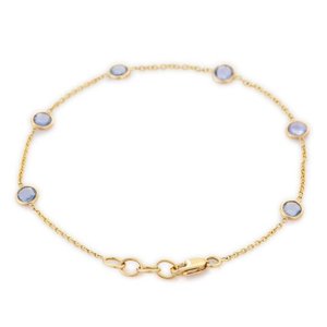 18K Round Bezel Set Blue Sapphire Fine <b>Charm</b> <b>Bracelet</b> - Product Image 3