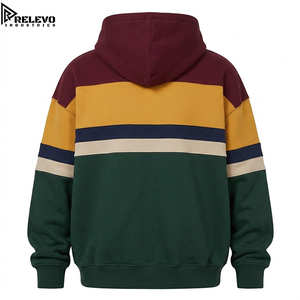 Sudadera con capucha extragrande OEM de varios colores con rayas en bloques y cremallera completa, en colores Borgoña, Amarillo Mostaza, Azul Marino, Crema y Verde Bosque - Product Image 2