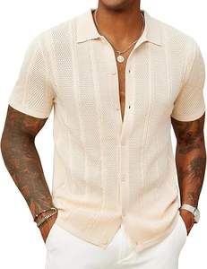 Camisas de Punto con Botones para Hombre, Camisa Polo Informal Texturizada, Manga Corta, Estilo Vintage, Playeras de Verano para la Playa - Product Image 6