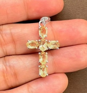 Colgante de Cruz de Citrino 100% Natural al por Mayor, Chapado en Rodio, Plata de Ley, Minimalista, Unisex, para Uso Diario - Product Image 2