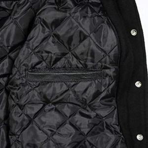 Veste varsity noire pour homme avec broderie U blanche, manches en cuir PU, fermeture à boutons, style preppy, col rabattu, pour l'automne - Product Image 6