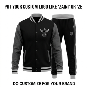 Chándal Deportivo ZAINI de 320 GSM, Premium, de Algodón y Poliéster, con Paneles Negros y Grises, Logotipo Bordado Personalizado, OEM, Secado Rápido - Product Image 1