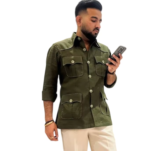 Chemise décontractée pour homme, inspirée de la chasse, confectionnée en tissu 100% lin de qualité supérieure, teinture unie, écologique, respirante, confortable, manches longues - Product Image 1