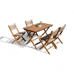 Ensemble de table à manger de style minimaliste avec 4 chaises en teck pour l'extérieur et l'hôpital, décoration de meubles de maison - Product Image 3