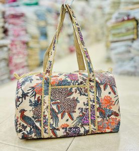 Quilted Cotton Duffel <b>Bag</b> Floral Print Travel Tote Zipper Closure <b>Foldable</b> Weekender <b>Bag</b> for <b>Beach</b> Shopping - Product Image 3