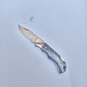 Navaja de bolsillo de acero de Damasco con bloqueo trasero, mango de madera Pakka, plegable, ideal para camping, caza, desollado, EDC, herramienta para exteriores. - Product Image 3