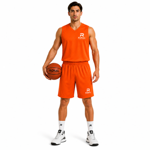 Conjunto de Uniforme de Baloncesto RONAL Naranja con Cuello en V Sin Mangas, Uniforme Deportivo Transpirable para Adultos, Ajuste Atlético para Todas las Temporadas - Product Image 3