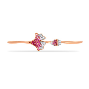 14K Rose Gold <b>Ruby</b> & Diamond Floral Open Cuff Bangle <b>Bracelet</b> | Elegant Nature-Inspired Fine Jewelry for Women - Product Image 1
