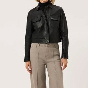 New Arrival Full Sleeve Women <b>Leather</b> Crop <b>Jacket</b> Women Wear <b>Long</b> Sleeve Best Quality <b>Leather</b> <b>Jackets</b> - Product Image 3