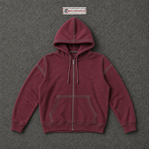 Men's <b>Oversized</b> Zip Up <b>Hoodie</b> Maroon Fleece Hooded Sweatshirt Casual Solid Contrast <b>Stitching</b> Casual Wear Drop Shoulder Fashion - Product Image 5