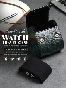 WRIZA Handcrafted Genuine Leather Tonneau Shape Single <b>Watch</b> Roll | Travel <b>Watch</b> <b>Case</b> Suede Polyester Lining Secure Snap Closure - Product Image 4