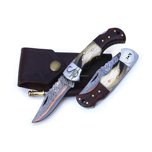 Custom Designed Damascus Steel Folding <b>Knife</b> Copper Engraved Wood Pocket Leather Sheath Custom Packing-OEM Drop Shipping - Product Image 5