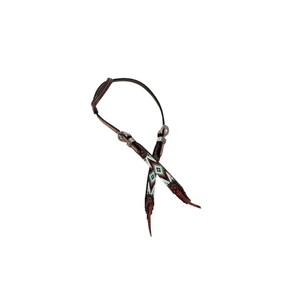 Western <b>Leather</b> Comfortable Durable One Ear Headstall Breast Collar Set Native Beaded Geometric Pattern Horse Tack Gear - Product Image 3