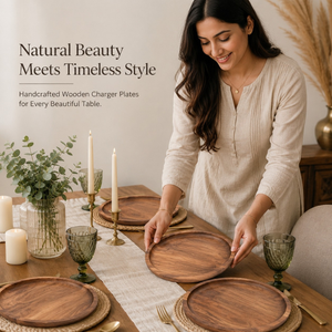 Ensemble de plateaux de service en bois d'acacia faits à la main – Assiettes rondes en bois pour servir les aliments, les collations, le fromage, les fruits et à la maison - Product Image 3