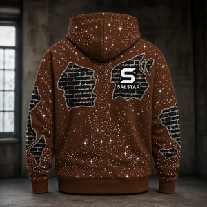 Sweat-shirt à capuche marron zippé personnalisé pour homme avec strass – Sweat-shirt streetwear haut de gamme avec impression graphique et logo personnalisé - Product Image 4