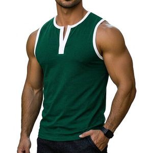Trendy Men's Notch Neck Muscle Tank <b>Top</b> Slim Fit Contrast Piping Casual Wear Custom Logo Wholesale Summer Tank <b>Tops</b> For Men - Product Image 2