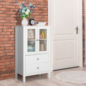 Mobile Laterale Nordico Minimalista in MDF con Doppie Ante e Due Cassetti, Verniciato Bianco, per TV e Bagno - Product Image 6