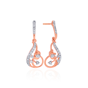 Boucles d'oreilles pendantes élégantes en or rose et diamants pour femmes, motif floral en forme de feuille, bijoux de mariée de luxe, vente en gros - Product Image 2