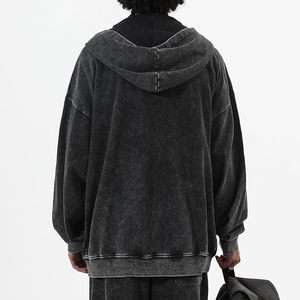 Mens <b>Zip</b> Up Acid Wash <b>Hoodie</b> Vintage Oversized Casual Fall Jacket Cotton Hooded Sweatshirts with <b>Pockets</b> Streetwear - Product Image 2