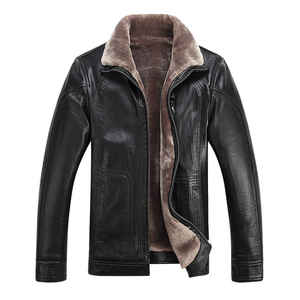 Men PU Leather Hooded Jacket Faux Fur Lined Zipper Closure Winter Outerwear Moto Biker Style Thick Warm <b>Coat</b> - Product Image 4