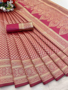 Sari en soie tissée rose, style Banarasi, tenue de mariage festive, vêtement traditionnel indien - Product Image 5