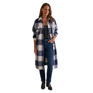Chaqueta Larga de Punto a Cuadros Azul Marino y Blanco para Mujer, con Botones al Frente, Estilo Oversize, Informal, Abrigo Cálido a Cuadros, Personalizable OEM - Product Image 2