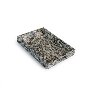 Plateau de service artisanal de luxe en nacre incrustée, mosaïque de coquillages décorative, plateau ottoman moderne, vaisselle contemporaine, décoration intérieure - Product Image 1