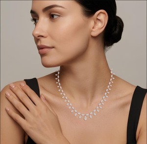 Breathtaking 9K Rose Gold Long Step Cut Pear and Oval Diamond <b>Statement</b> <b>Necklace</b> 27.46 CTW - Product Image 1