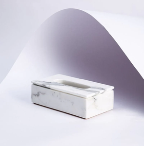 กล่องใส่กระดาษทิชชูหินอ่อนธรรมชาติ JANNAT EXPORT รุ่น MTB-67 รูปทรงสี่เหลี่ยมผืนผ้า สีขาวลายเทา แบบตั้งโต๊ะ เป็นมิตรกับสิ่งแวดล้อม - Product Image 1