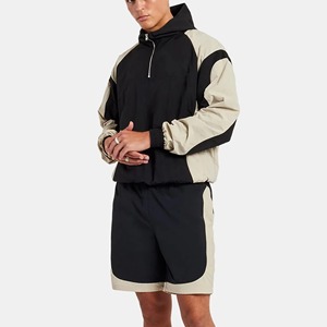 Survêtements courts de haute qualité 100% nylon, color block, fermeture éclair, grande taille, ensemble de jogging, logo imprimé personnalisé, streetwear, ensemble court pour hommes - Product Image 5