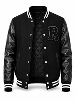 Veste universitaire unisexe noire d'hiver en laine/polyester avec patchwork brodé lettre R sur le devant, style streetwear décontracté, col rabattu