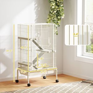 Gabbia per Piccoli Animali da 47 Pollici, 4 Livelli, Grande Gabbia in Metallo con Ruote per Furetti, Vassoio Profondo 5,9 Pollici, Rampe, Bottiglia d'Acqua, Ciotola per Cibo, Beige - Product Image 3