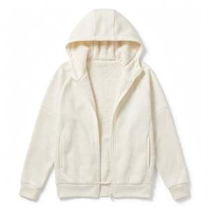 Women Zip Up <b>Hoodie</b> Cotton Bamboo Fiber Fleece Pullover Casual Daily Wear Off <b>White</b> Zip Up <b>Hoodie</b> For Men Fleece Warm Hooded - Product Image 2
