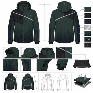 Men's Waterproof for Power Stretch Zipper Front <b>Ski</b> Jacket Hooded Color Blocked Synthetic 10000mm Breathable Wear - Product Image 6
