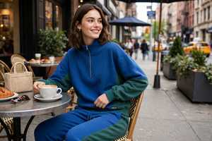 Conjunto Deportivo 2 en 1 para Mujer, Color Azul Verde, Bloques de Color, Sudadera con Media Cremallera, Pantalones Largos Deportivos - Product Image 6