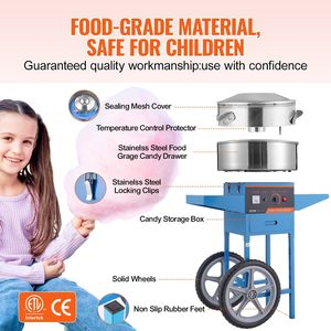 1000W elettrico commerciale macchina zucchero filato blu acciaio inox ciotola paletta cassetto per casa bambini compleanno festa di famiglia - Product Image 4