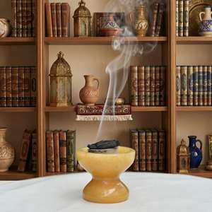 เตาเผาบัคฮูร์หินอ่อนแท้ รูปทรงชามพร้อมฐาน สำหรับบ้านและการทำสมาธิ - Product Image 1