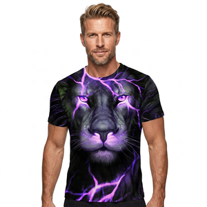 Lion 3D Printed Short Sleeve T-Shirt <b>Men's</b> Casual O-Neck <b>Animal</b> Pattern Regular Fit 100% Cotton Knitted Breathable - Product Image 3