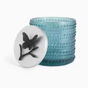 Portavelas de Vidrio Texturizado Azul Turquesa con Diseño de Espinas, Recipiente de Vidrio Azul con Cuentas para Velas Aromáticas, Decoración del Hogar - Product Image 6