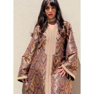 Vintage-cut Brocade Kaftan Inspired Ancestral Silhouettes The Most Couture Allure <b>Crafted</b> <b>Light</b> Gold Silk Brocade With Floral - Product Image 3