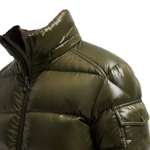Veste matelassée pour homme, couleur vert olive, à capuche, col montant, fermeture éclair, rembourrée de duvet, coupe-vent, manteau d'hiver décontracté - Product Image 4