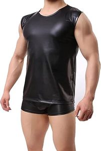 Débardeur Homme en Similicuir PU Noir à Col Rond, Vêtement Personnalisé Sans Manches - Product Image 4