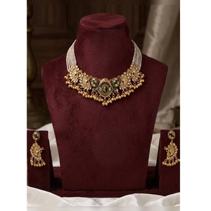 Conjunto de Collar y Pendientes de Moissanita Rajwadhi Chapados en Oro de Latón de Primera Calidad, Atractivos y Elegantes, para Bodas, Compromisos, Fiestas y Regalos - Product Image 1
