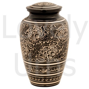 โกศบรรจุอัฐิทองเหลืองวิลลาโรส พื้นหลังสีดำ ลายใบกุหลาบ สลักลายสำหรับผู้ใหญ่ โกศสำหรับงานศพและอนุสรณ์ โรงงานรับผลิตแบบ OEM ODM - Product Image 3