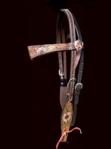 Cabecera de caballo de cuero tallado con logotipo personalizado de calidad superior Producto ecuestre occidental para montar a caballo - Product Image 2