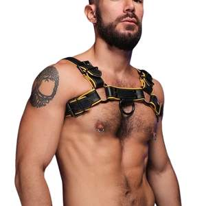 Mens Hardline Bulldog Faux Fur Harness <b>Yellow</b> <b>Lace</b> Trim Adjustable Chest Fit Premium Club Wear Sexy Costume - Product Image 6