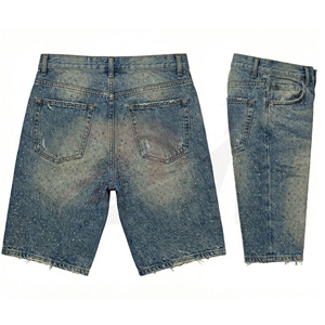Custom Luxury Men Denim Shorts With Crystal Rhinestone Design Premium Garment Manufacturer Decorated Straight Leg Service - Product Image 2